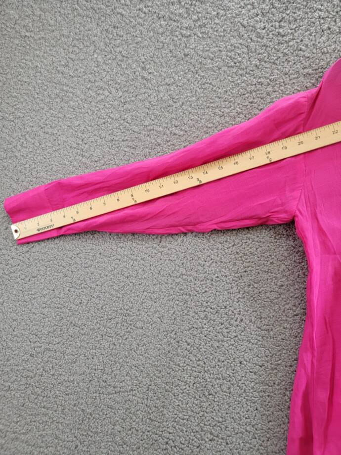 Gracia Faux Peal Trim Collar Top Women's S Fuchsia Button Front Placket L/S