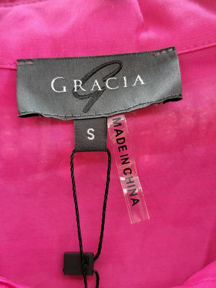 Gracia Faux Peal Trim Collar Top Women's S Fuchsia Button Front Placket L/S