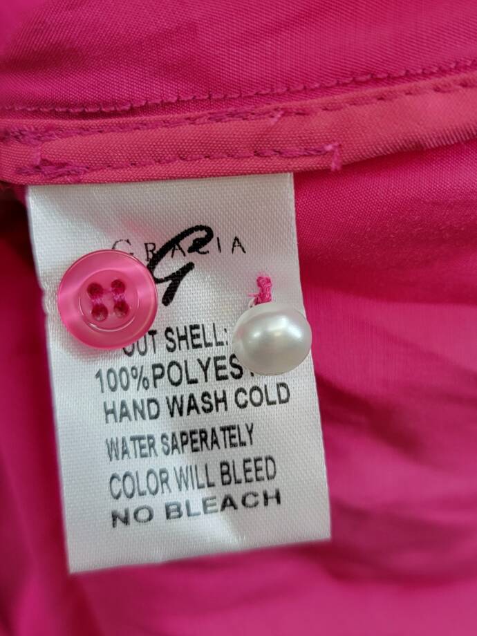 Gracia Faux Peal Trim Collar Top Women's S Fuchsia Button Front Placket L/S