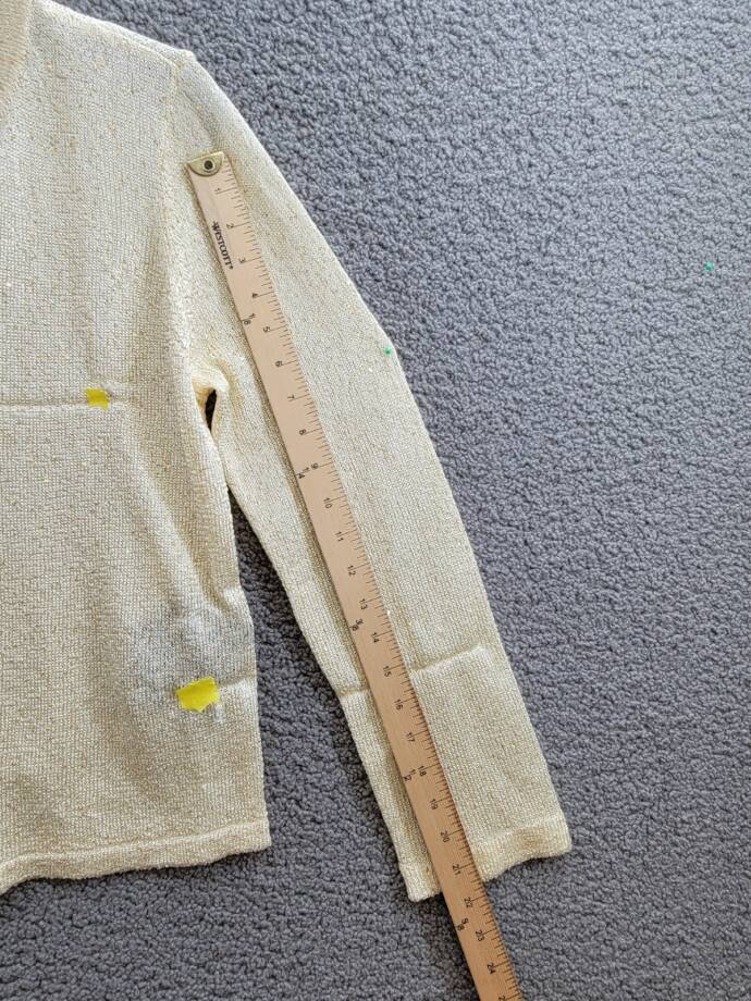 Donna Karan New York Metallic Cardigan Women's L Cream/Gold Button Front L/S
