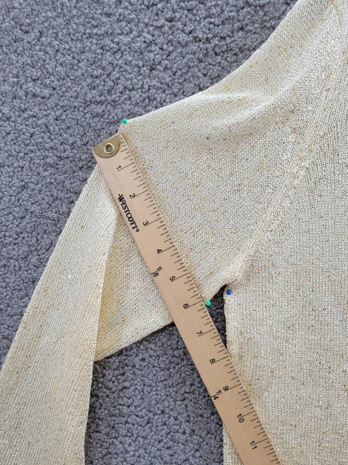 Donna Karan New York Metallic Cardigan Women's L Cream/Gold Button Front L/S