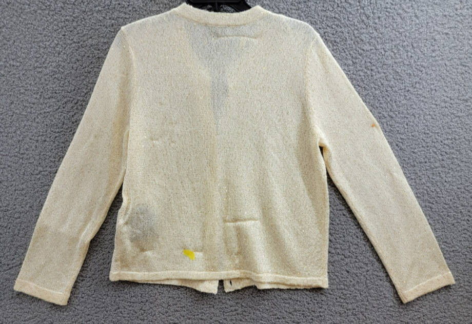 Donna Karan New York Metallic Cardigan Women's L Cream/Gold Button Front L/S