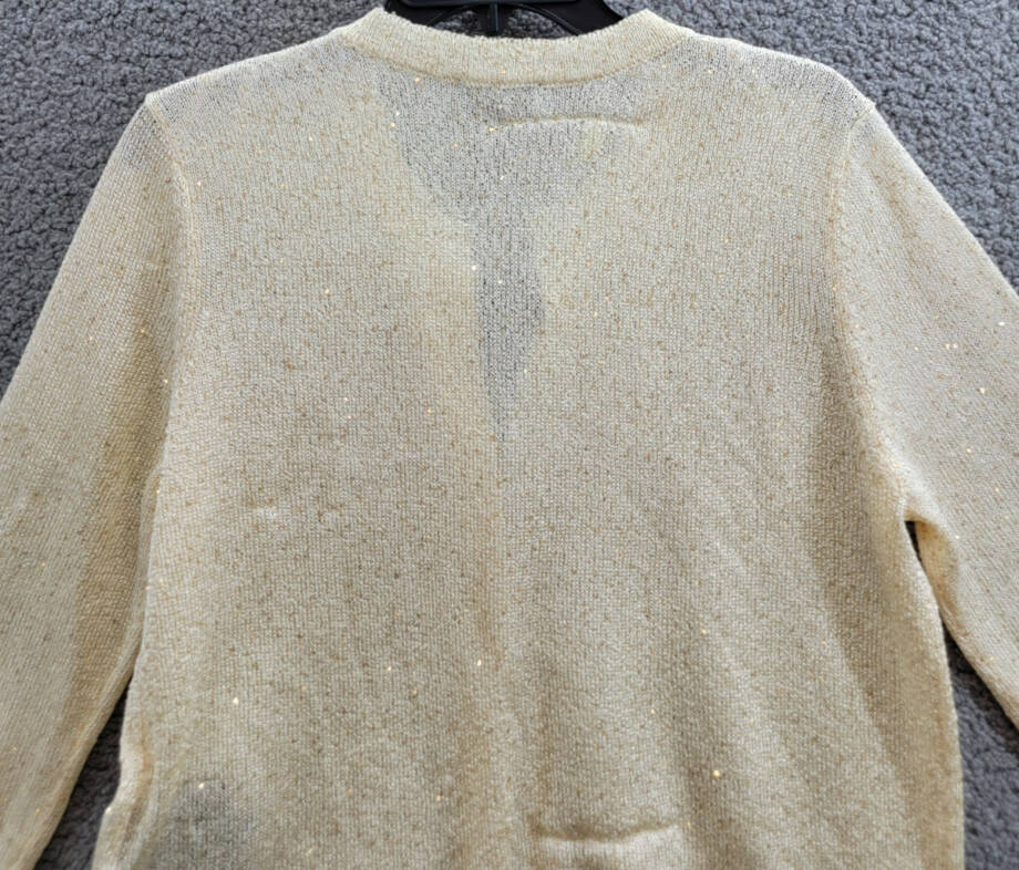 Donna Karan New York Metallic Cardigan Women's L Cream/Gold Button Front L/S