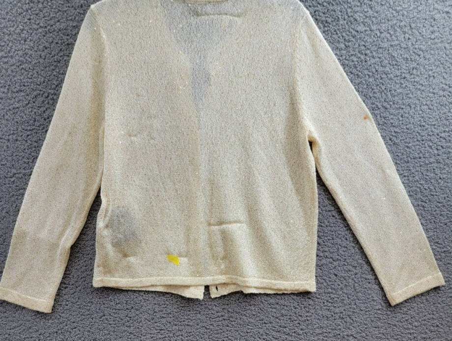 Donna Karan New York Metallic Cardigan Women's L Cream/Gold Button Front L/S