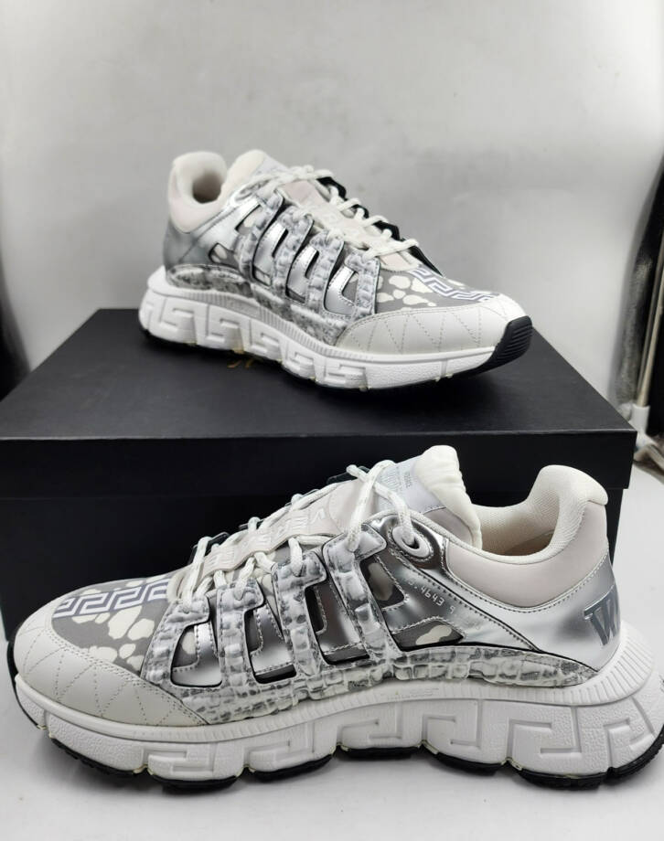 Versace Trigeca Low Top Sneakers Men's 46/13US White/Gray Mix Print Lace Up