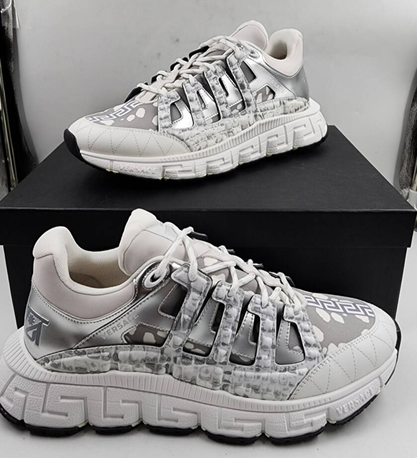 Versace Trigeca Low Top Sneakers Men's 46/13US White/Gray Mix Print Lace Up