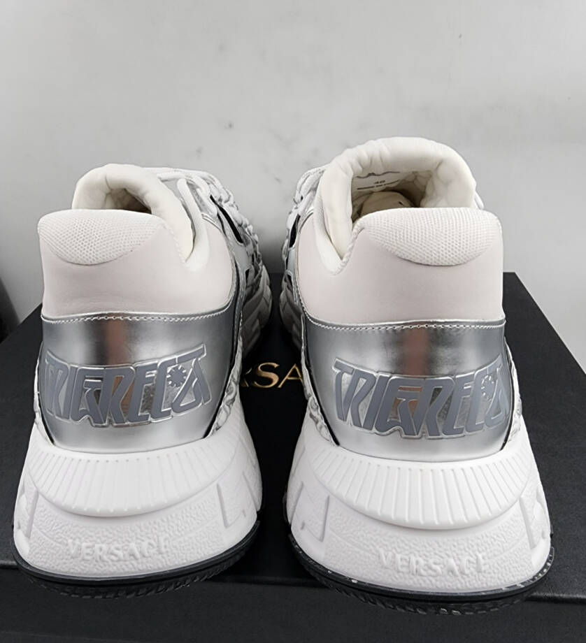 Versace Trigeca Low Top Sneakers Men's 46/13US White/Gray Mix Print Lace Up