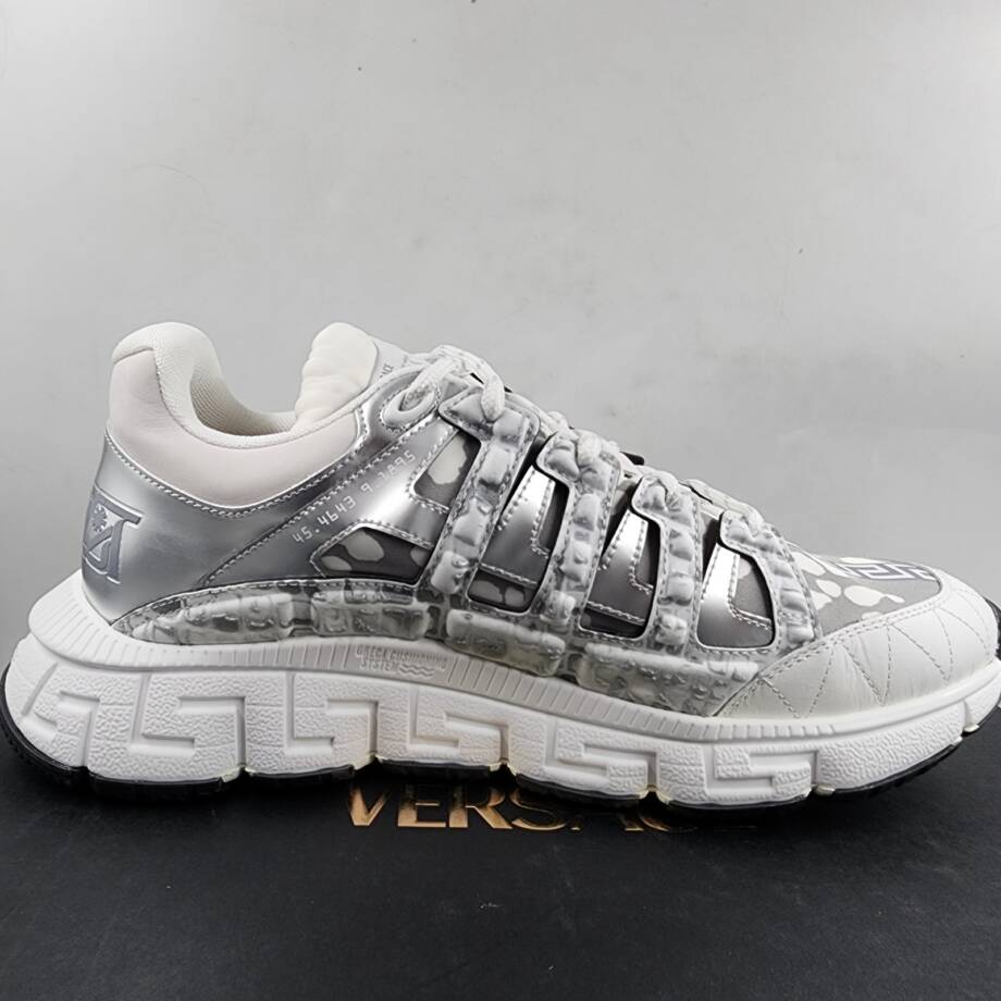 Versace Trigeca Low Top Sneakers Men's 46/13US White/Gray Mix Print Lace Up