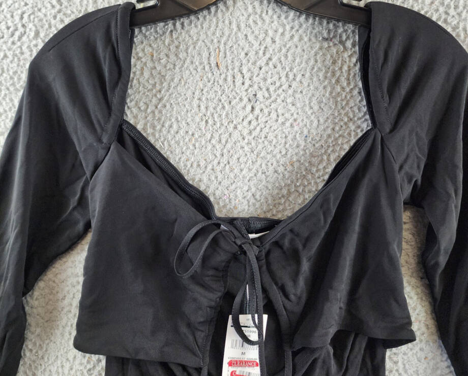FRAME Strappy Knit Top Women's M Noir Solid Long Sleeve Back Tie Closure