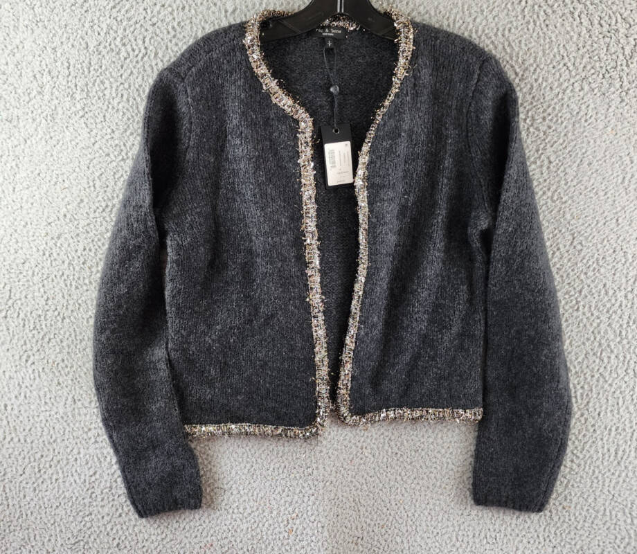 Rag & Bone Davies Wool Blend Cardigan Women's S Charcoal Contrast Trim L/S