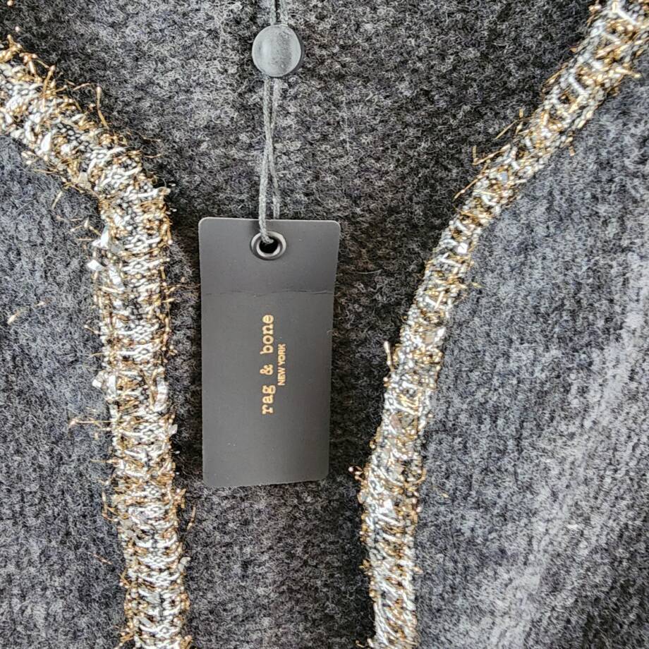 Rag & Bone Davies Wool Blend Cardigan Women's S Charcoal Contrast Trim L/S