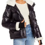 AQUA Jane Down Fur Trim Puffer Jacket Women's S Jet/White Snap/Zip Closure L/S