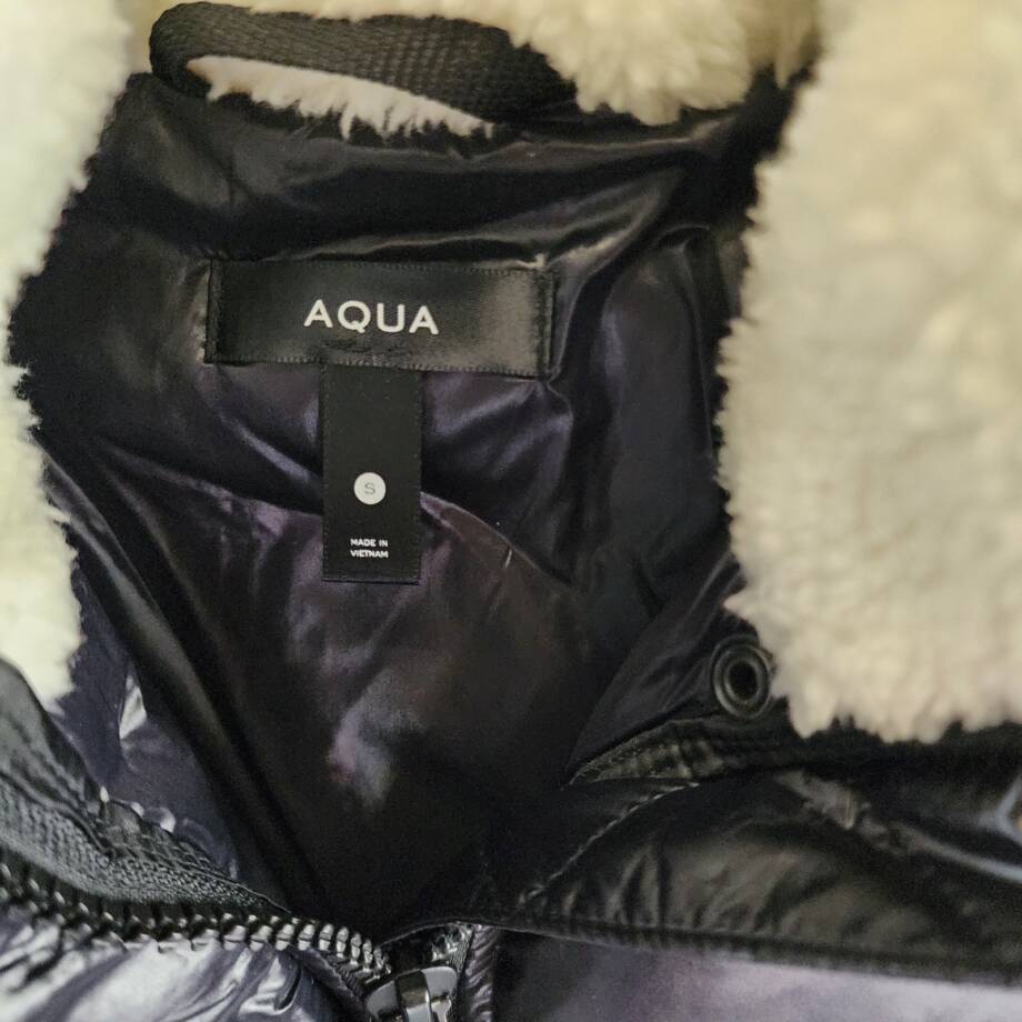 AQUA Jane Down Fur Trim Puffer Jacket Women's S Jet/White Snap/Zip Closure L/S