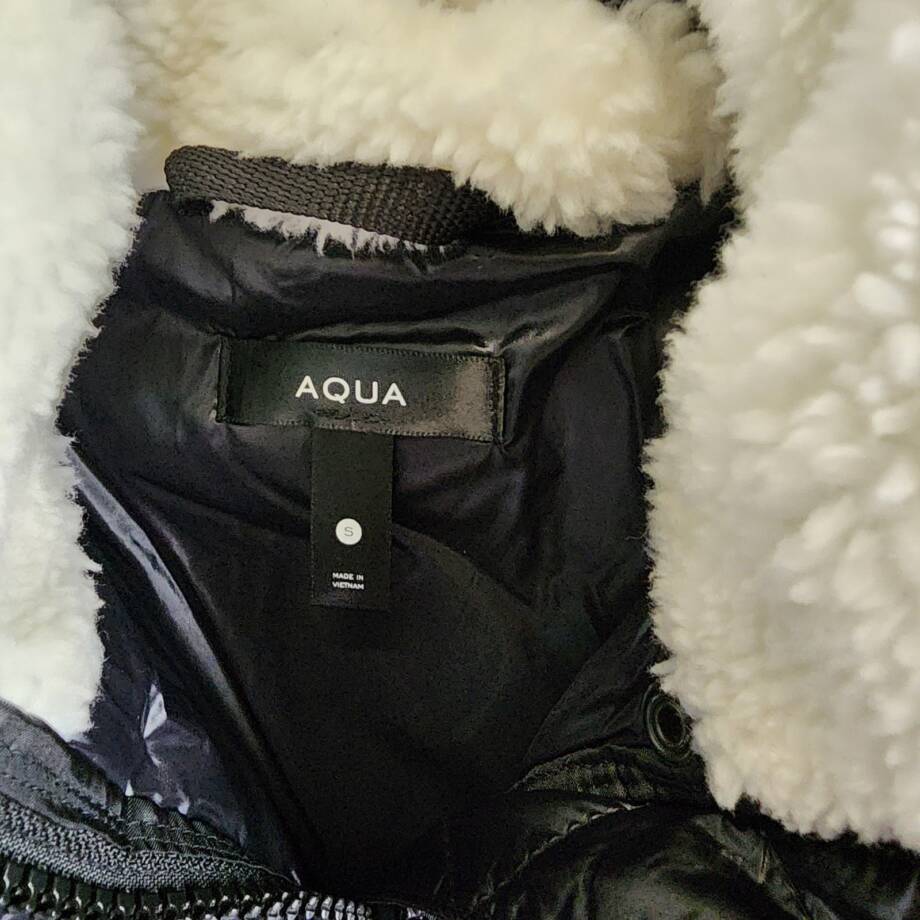 AQUA Jane Down Fur Trim Puffer Jacket Women's S Jet/White Snap/Zip Closure L/S