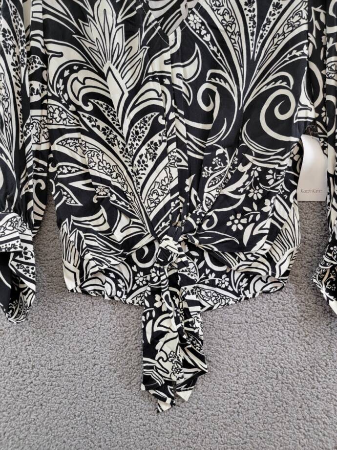 Karen Kane Printed Blouson Sleeve Blouse Women's S Black Pullover Style