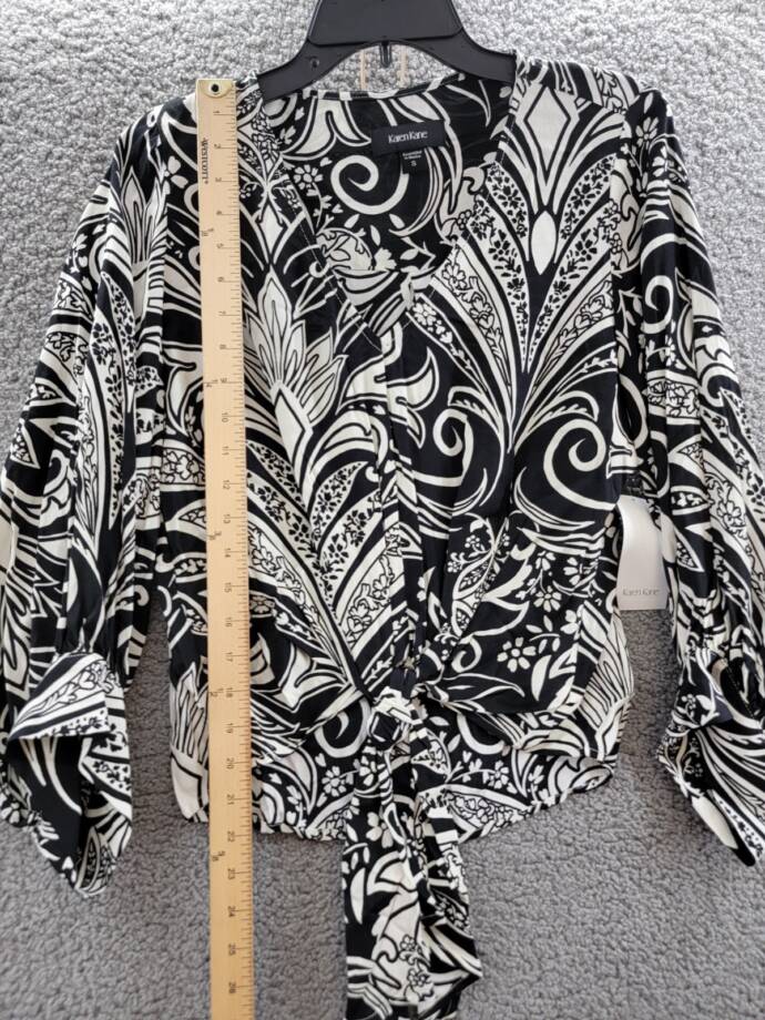 Karen Kane Printed Blouson Sleeve Blouse Women's S Black Pullover Style