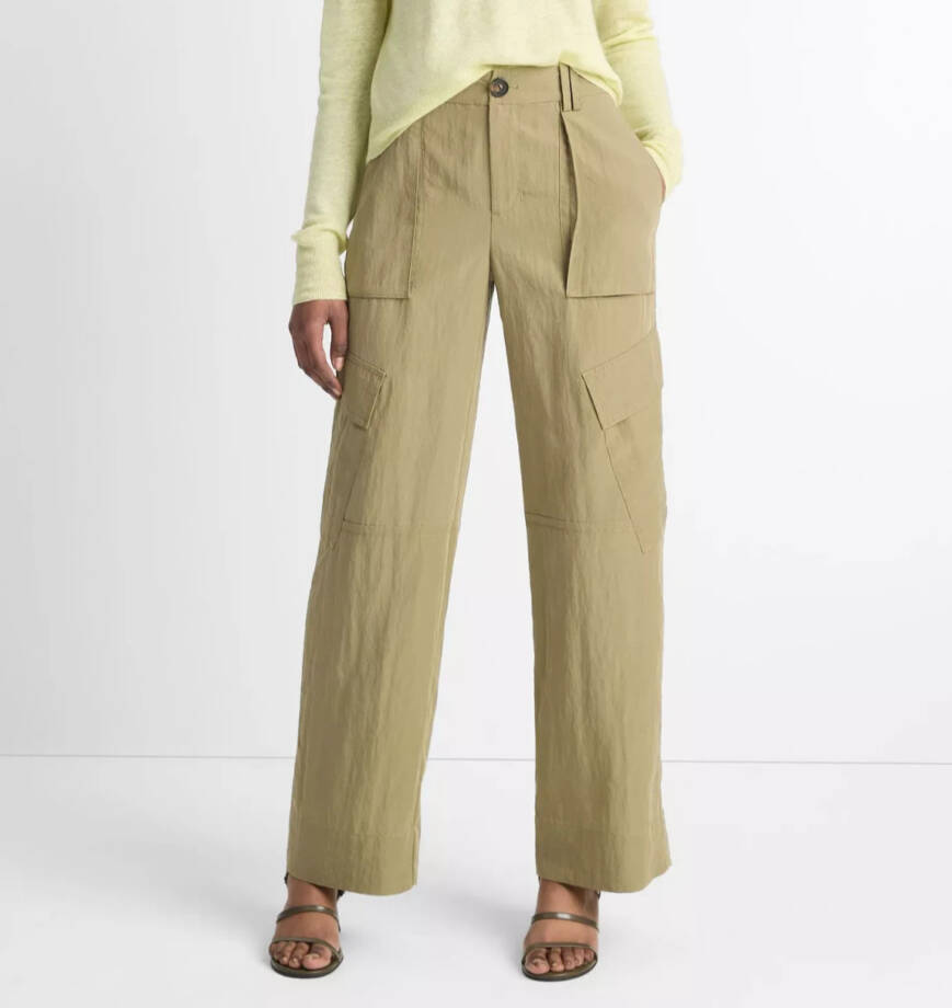 Vince Mid-Rise Fluid Cargo Pants Women 10 Earthly Zip Fly with Button Closure