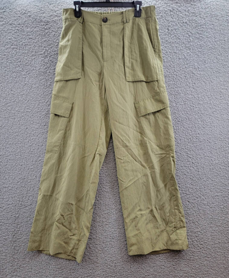 Vince Mid-Rise Fluid Cargo Pants Women 10 Earthly Zip Fly with Button Closure