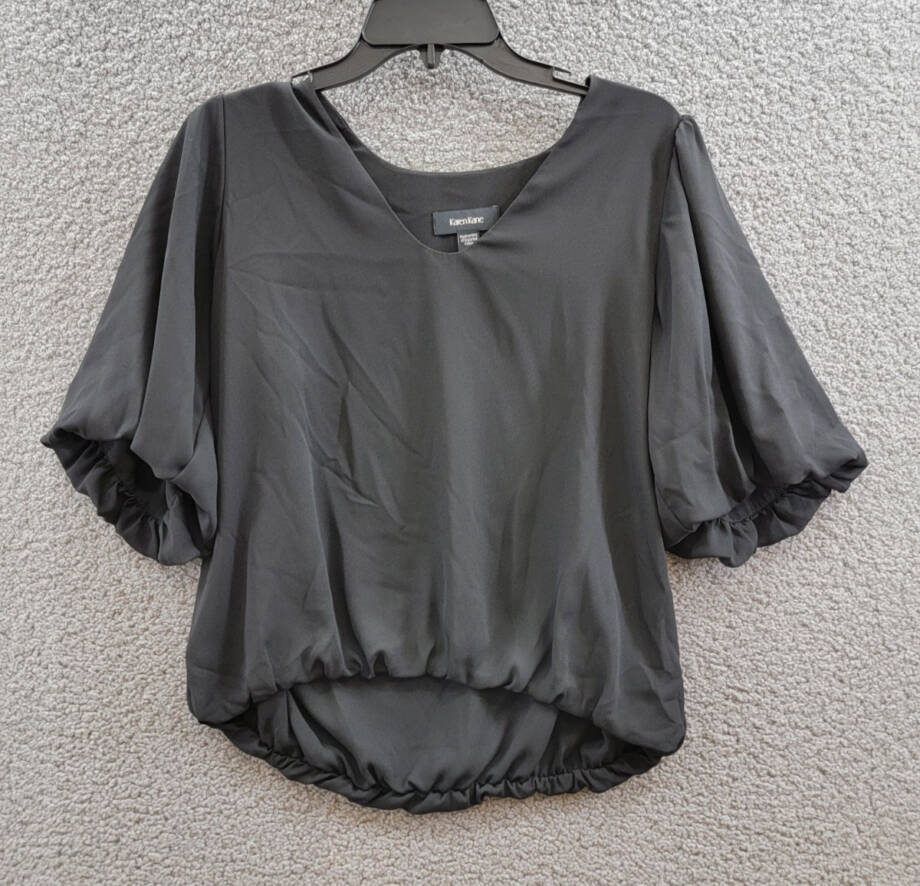 Karen Kane Puffed Sleeve Blouse Hem Top Women's S Black V-neck Pullover Style