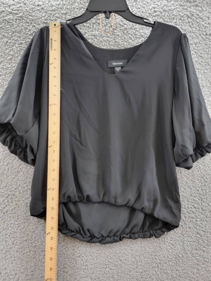 Karen Kane Puffed Sleeve Blouse Hem Top Women's S Black V-neck Pullover Style