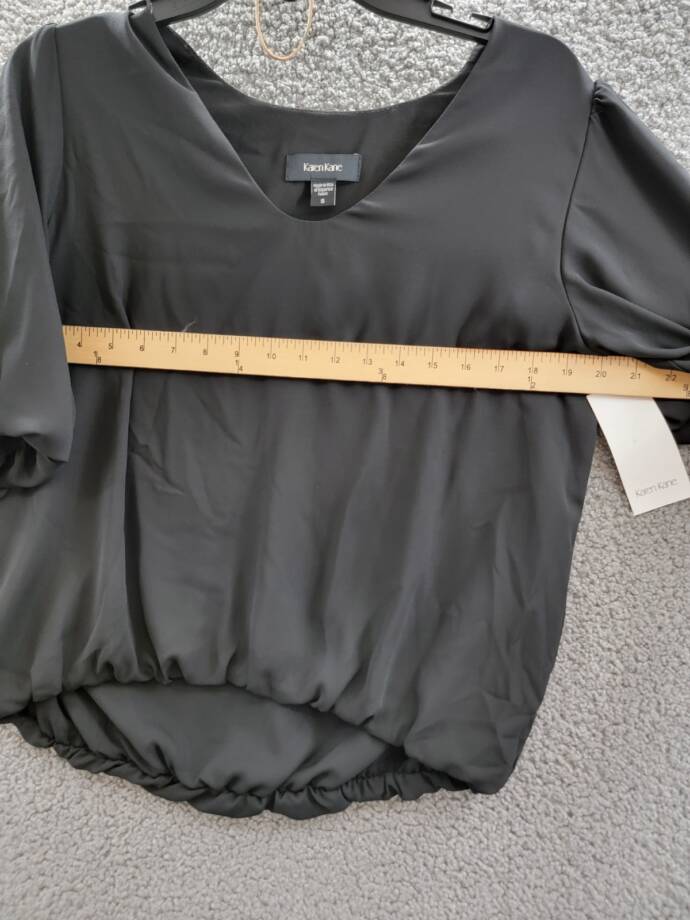 Karen Kane Puffed Sleeve Blouse Hem Top Women's S Black V-neck Pullover Style
