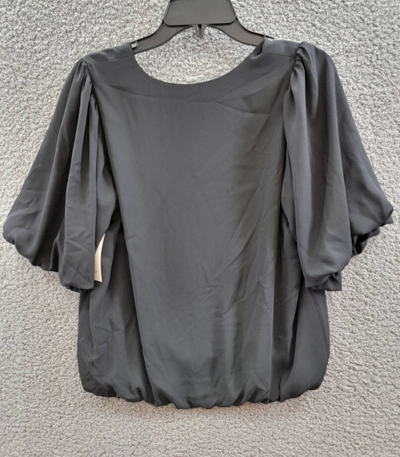 Karen Kane Puffed Sleeve Blouse Hem Top Women's S Black V-neck Pullover Style