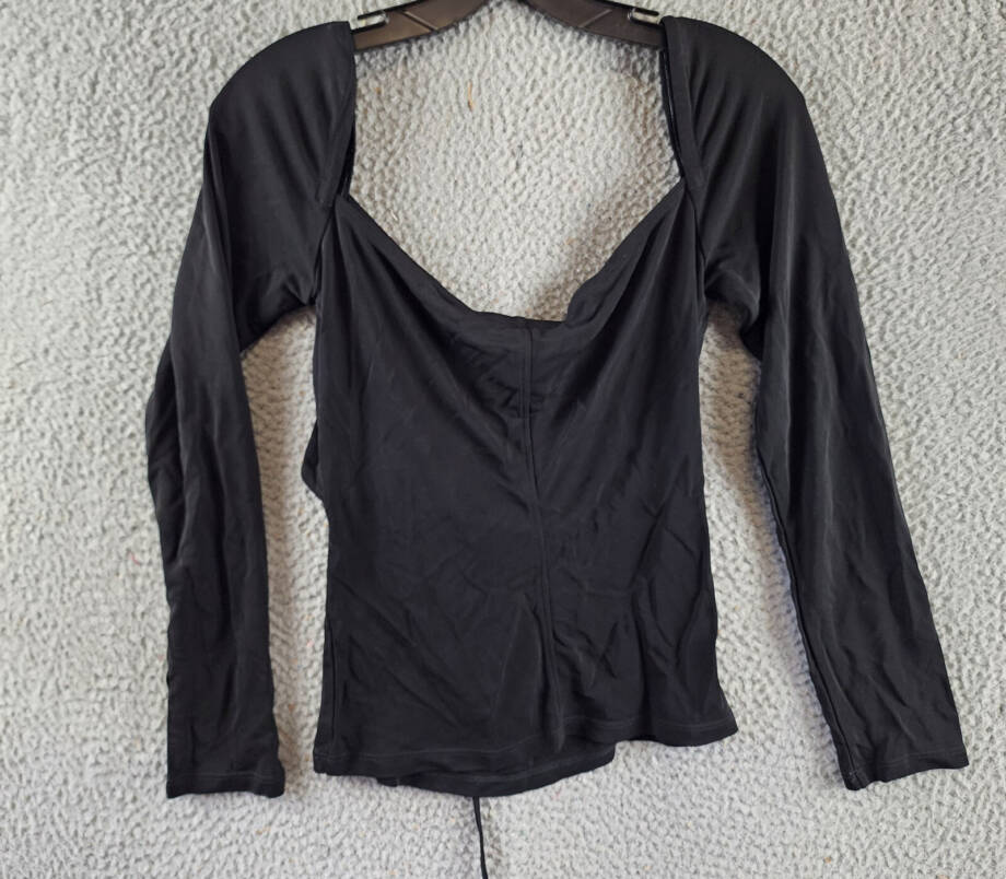 FRAME Strappy Knit Top Women's M Noir Solid Long Sleeve Back Tie Closure