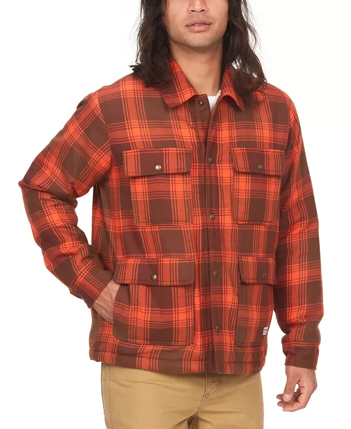 Marmot Ridgefield Plaid Fleece-Lined Flannel Shirt Jacket Men's XL Chocolate