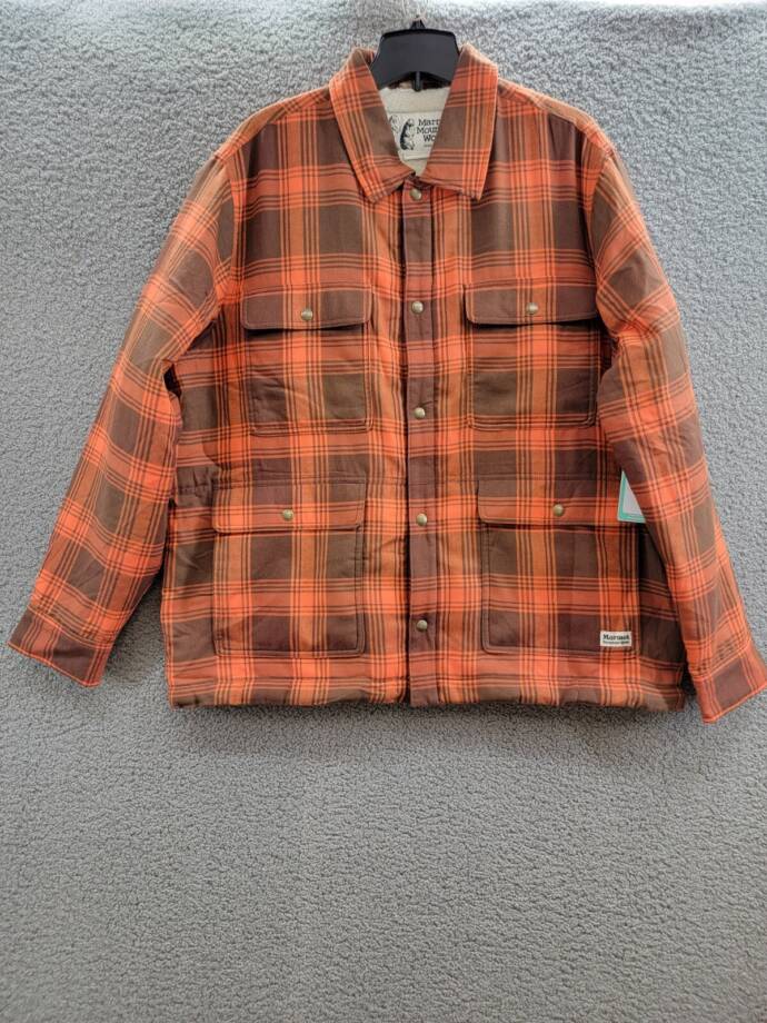Marmot Ridgefield Plaid Fleece-Lined Flannel Shirt Jacket Men's XL Chocolate