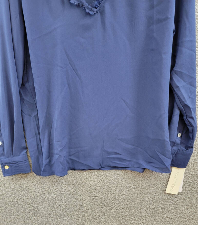 Single Thread Lace Trim Collared Blouse Women's S Peacoat Long Sleeve Pullover