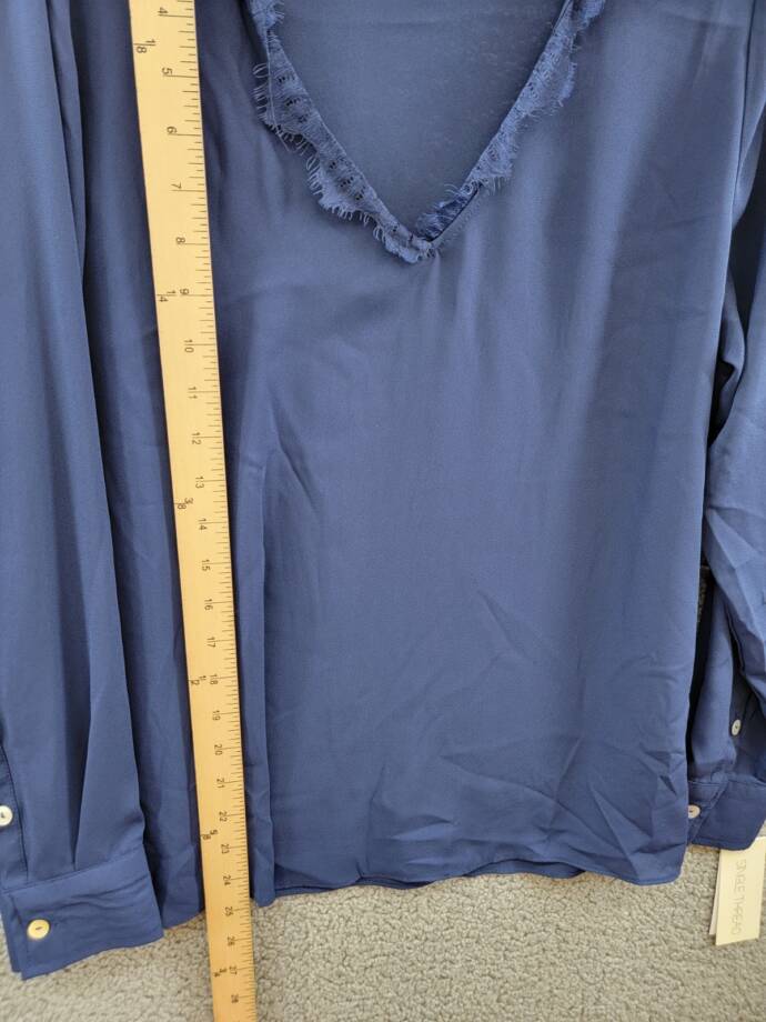 Single Thread Lace Trim Collared Blouse Women's S Peacoat Long Sleeve Pullover