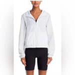 AQUA Athletic Cropped Windbreaker Jacket Women's Large White Front Zip Closure