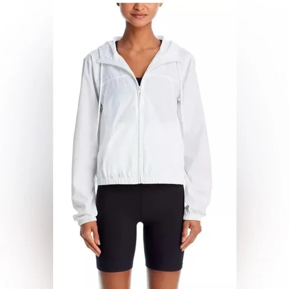 AQUA Athletic Cropped Windbreaker Jacket Women's Large White Front Zip Closure