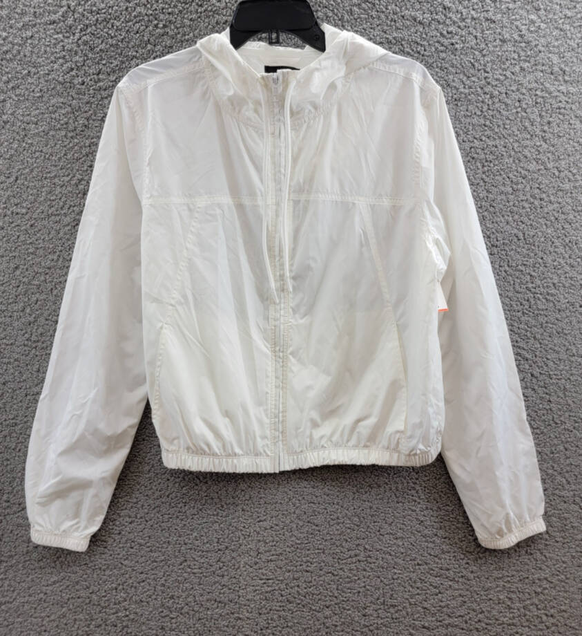 AQUA Athletic Cropped Windbreaker Jacket Women's Large White Front Zip Closure