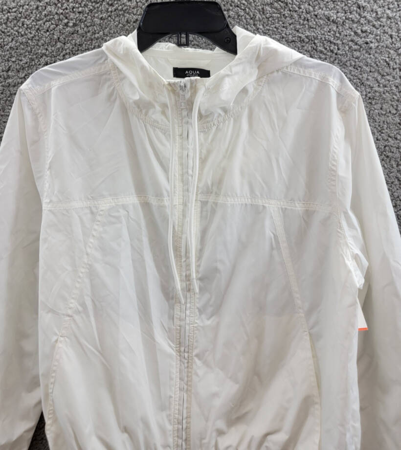 AQUA Athletic Cropped Windbreaker Jacket Women's Large White Front Zip Closure