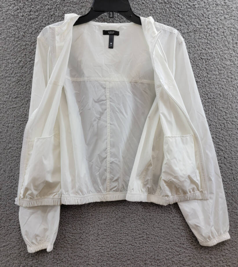 AQUA Athletic Cropped Windbreaker Jacket Women's Large White Front Zip Closure
