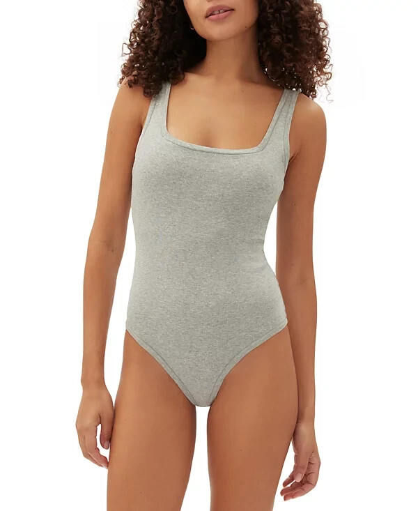 Gap GapBody Logo Comfort Thong Bodysuit Women's XS Heather Gray Removable Cups~