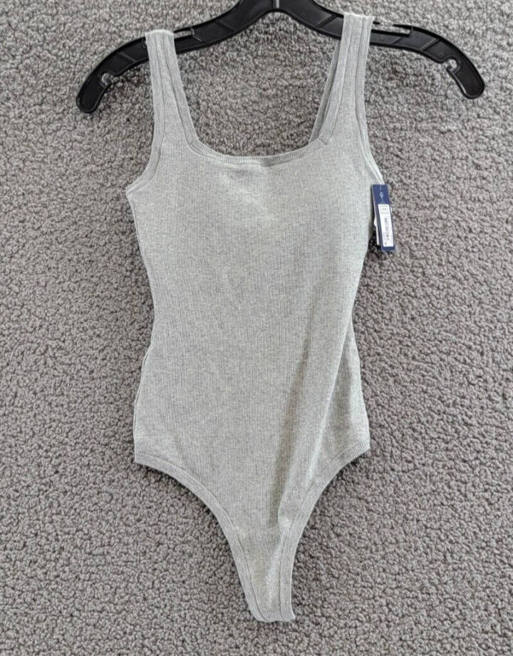 Gap GapBody Logo Comfort Thong Bodysuit Women's XS Heather Gray Removable Cups~
