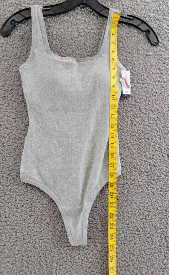 Gap GapBody Logo Comfort Thong Bodysuit Women's XS Heather Gray Removable Cups~