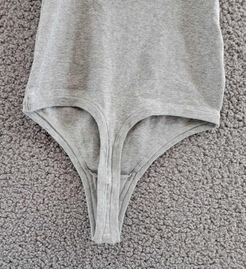Gap GapBody Logo Comfort Thong Bodysuit Women's XS Heather Gray Removable Cups~