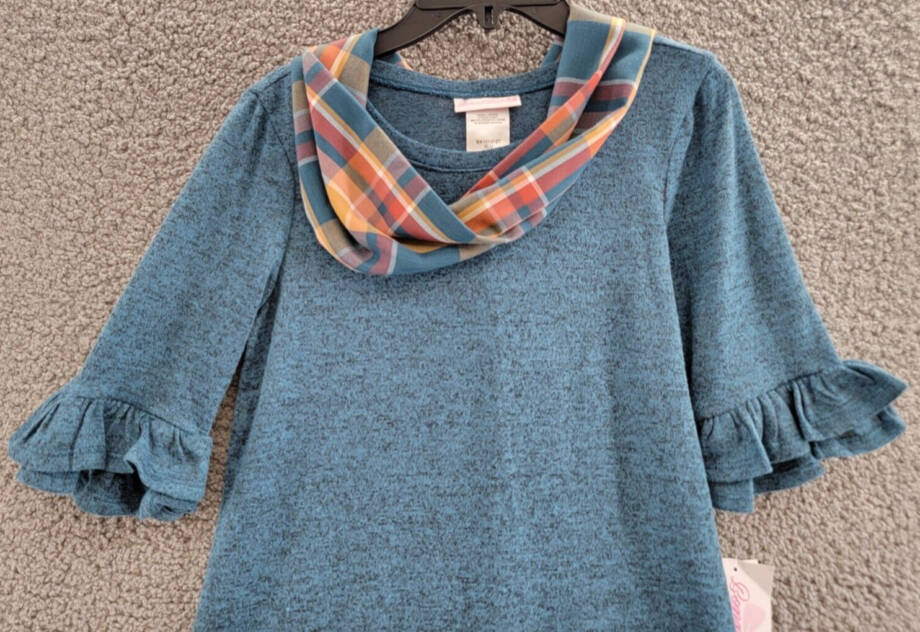Bonnie Jean Double Bell Sleeves Knit Dress & Matching Scarf Set Girls 12 Blue~