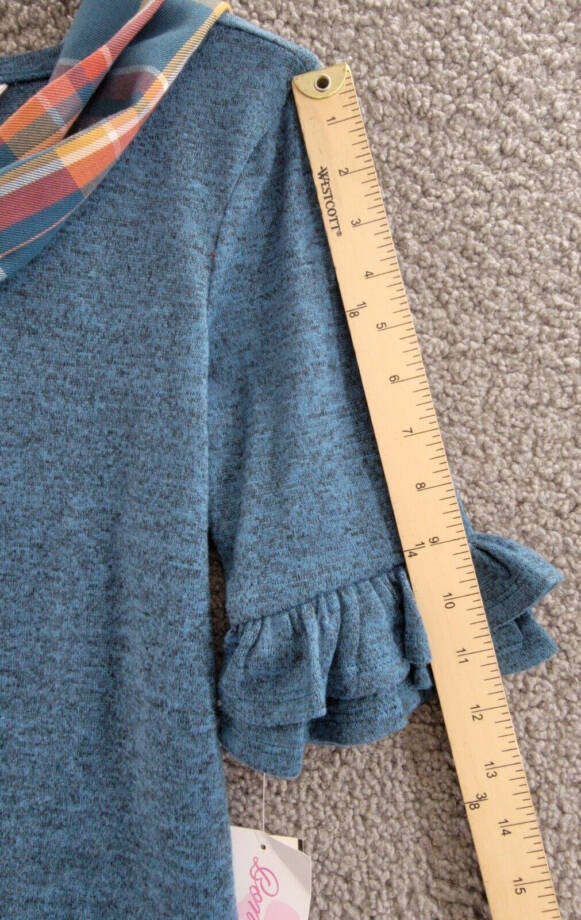 Bonnie Jean Double Bell Sleeves Knit Dress & Matching Scarf Set Girls 12 Blue~
