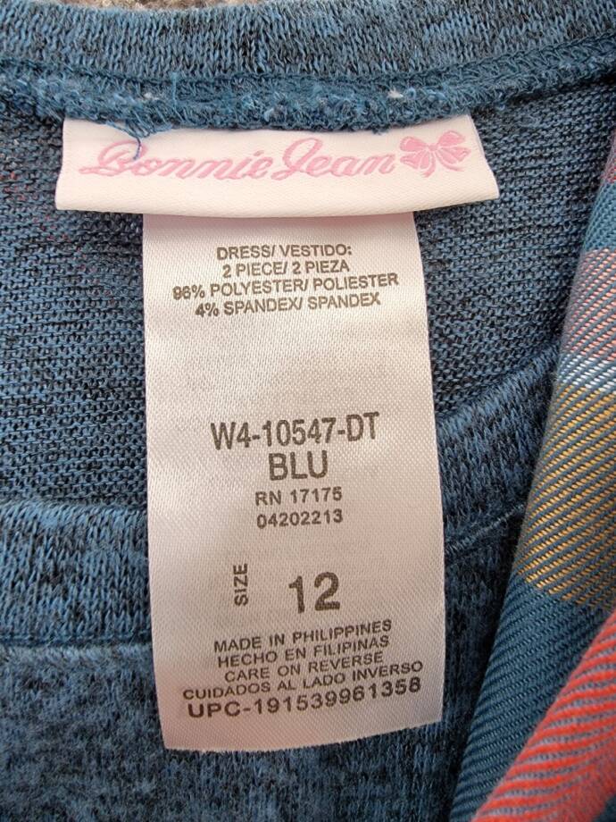 Bonnie Jean Double Bell Sleeves Knit Dress & Matching Scarf Set Girls 12 Blue~
