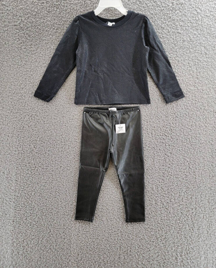 Splendid Gunmetal Hearts Top & Pants Baby Girls 18-24 Months Black Crew Neck