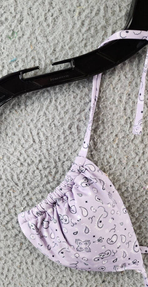 AQUA Bandana Print Triangle Bikini Top Women's S Lavender Ties at Neck and Back