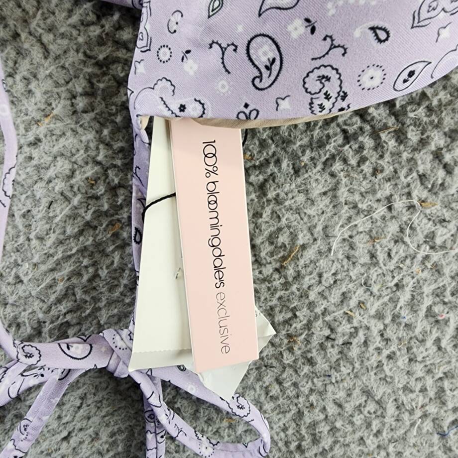 AQUA Bandana Print Triangle Bikini Top Women's S Lavender Ties at Neck and Back