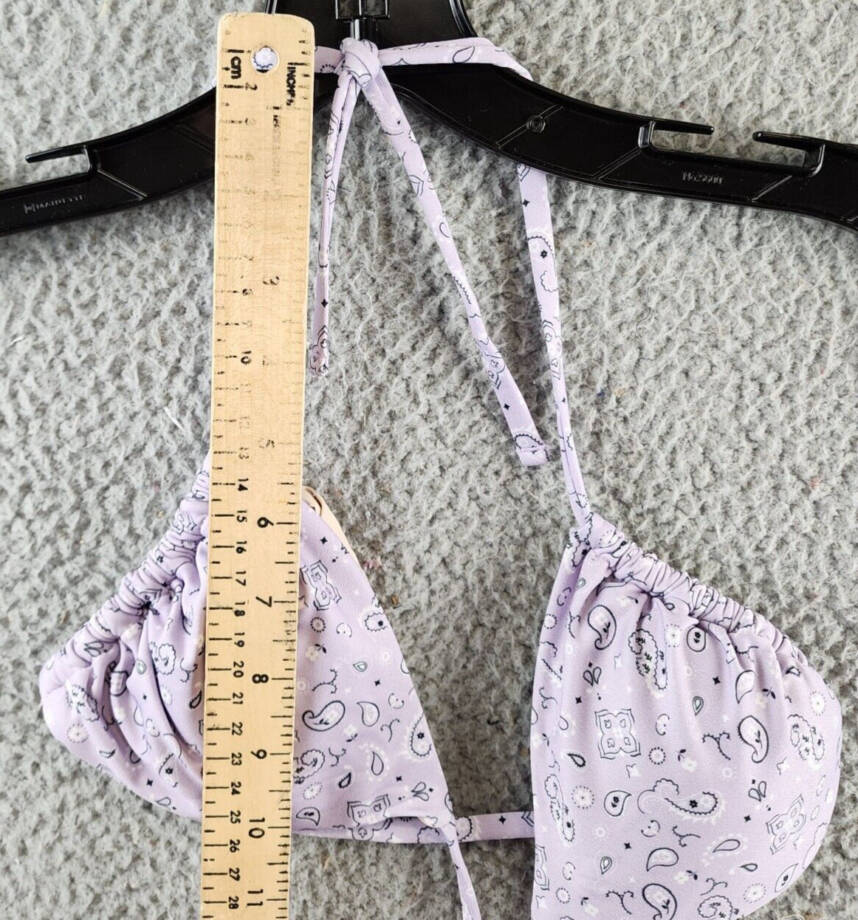 AQUA Bandana Print Triangle Bikini Top Women's S Lavender Ties at Neck and Back