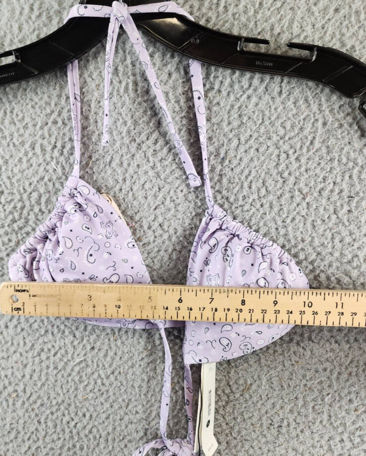 AQUA Bandana Print Triangle Bikini Top Women's S Lavender Ties at Neck and Back