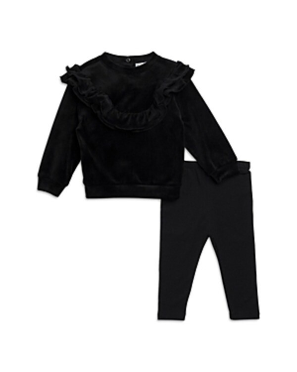 Splendid Velour Ruffle Sweatsuit 2-Piece Set Baby Girls 3-6M Black Fleece Lined