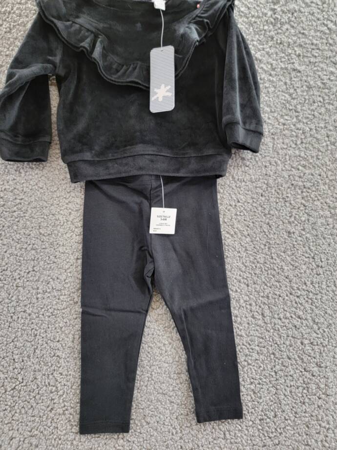 Splendid Velour Ruffle Sweatsuit 2-Piece Set Baby Girls 3-6M Black Fleece Lined